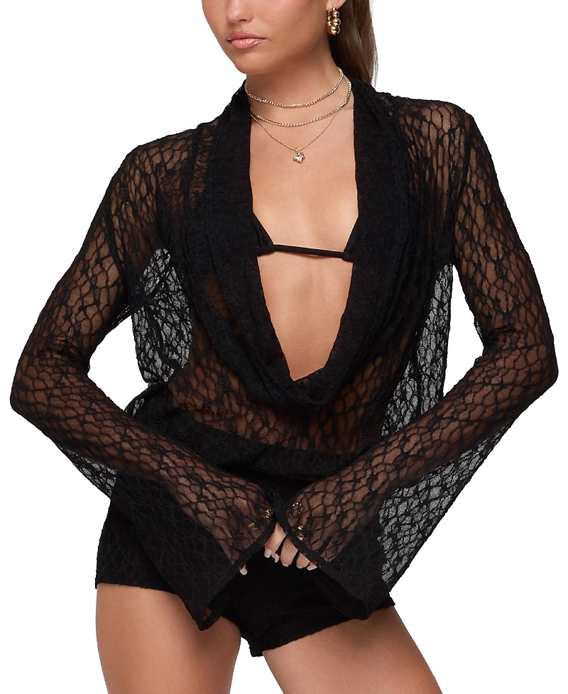 Edikted Lera Lacey Sheer Mesh Top In Black