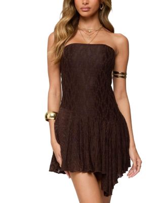 Elaia Asymmetric Strapless Lace Mini Dress