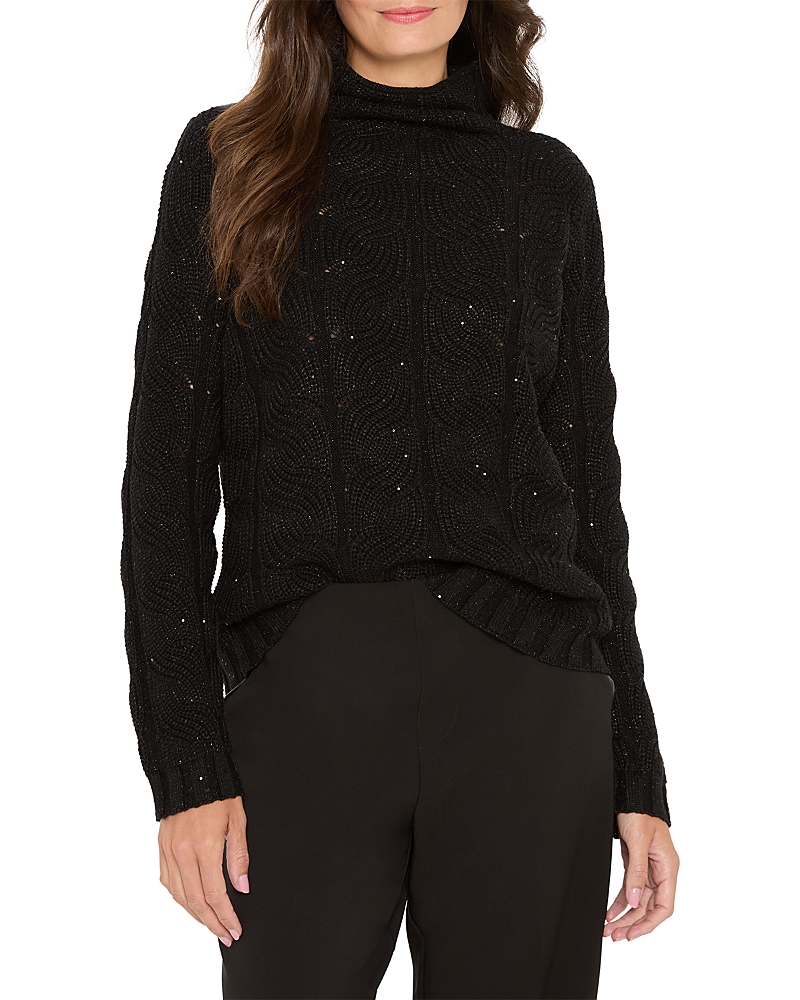 Nic + Zoe Nic+zoe Cable Knit Sparkle Sweater In Black