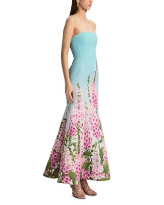Strapless Foxgloves Ombre Faille Gown 