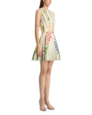 Sleeveless Pleated Tromp L'oeil Foxgloves Dress