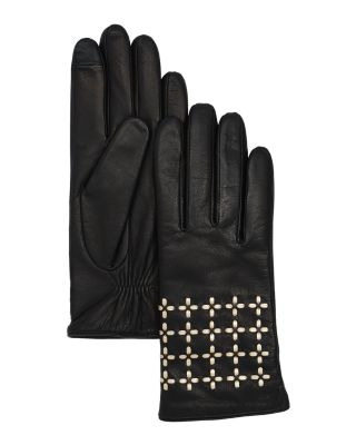 Geometric Laced Leather Tech Gloves 