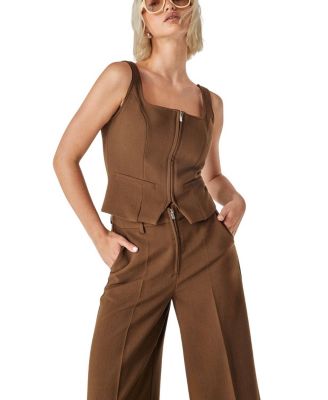 Tailored Zip Front Wide Leg Pants