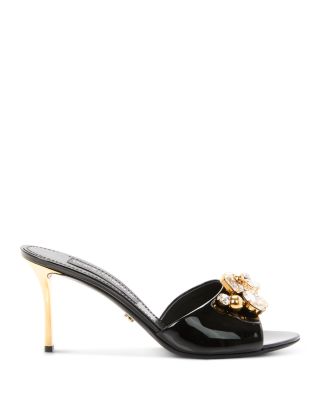 Women's Patent Leather Crystal Cluster Mules 