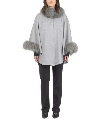 Cashmere & Wool Cape With Lamb Trim