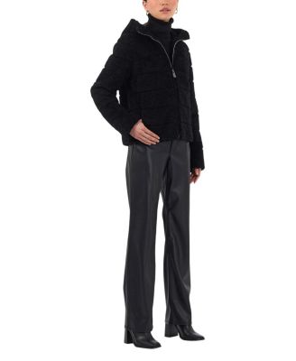 Horizontal Shearling Zip Jacket With Hood