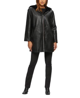 Reversible Shearling Parka Coat with Grooved Pattern