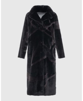 Merino Shearling Coat with Intarsia