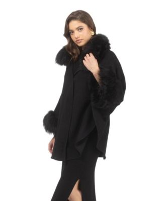 Cashmere & Wool Cape With Lamb Trim