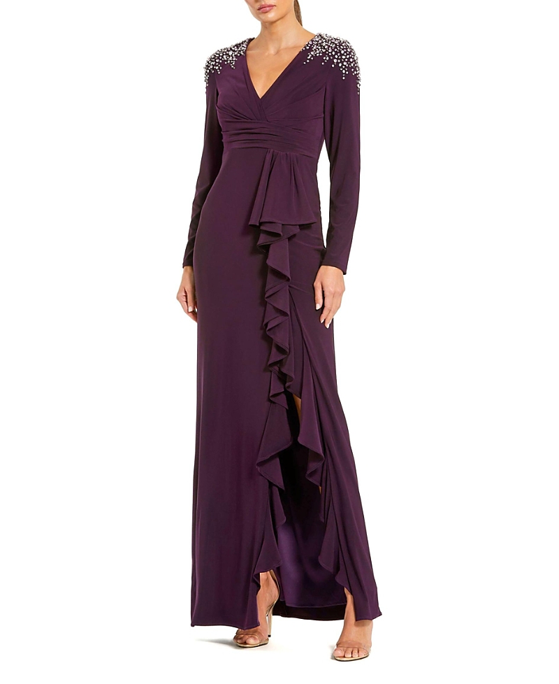 Mac Duggal 49897 Long Sleeve Formal Fitted Evening Dress In Purple