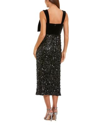  Sleeveless Sequin Midi Dress With Velvet Bow