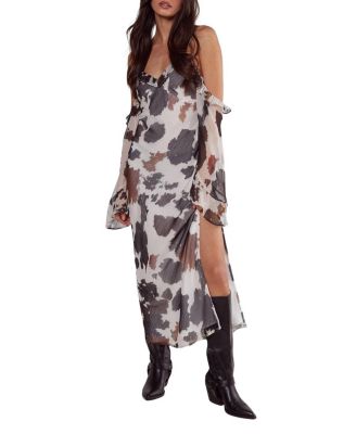 Cold Shoulder Bias Cut Split Maxi Dress