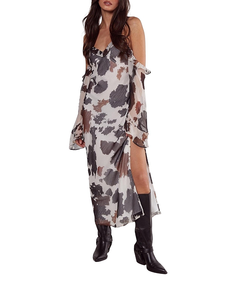 Nasty Gal Cold Shoulder Bias Cut Split Maxi Dress In Brown