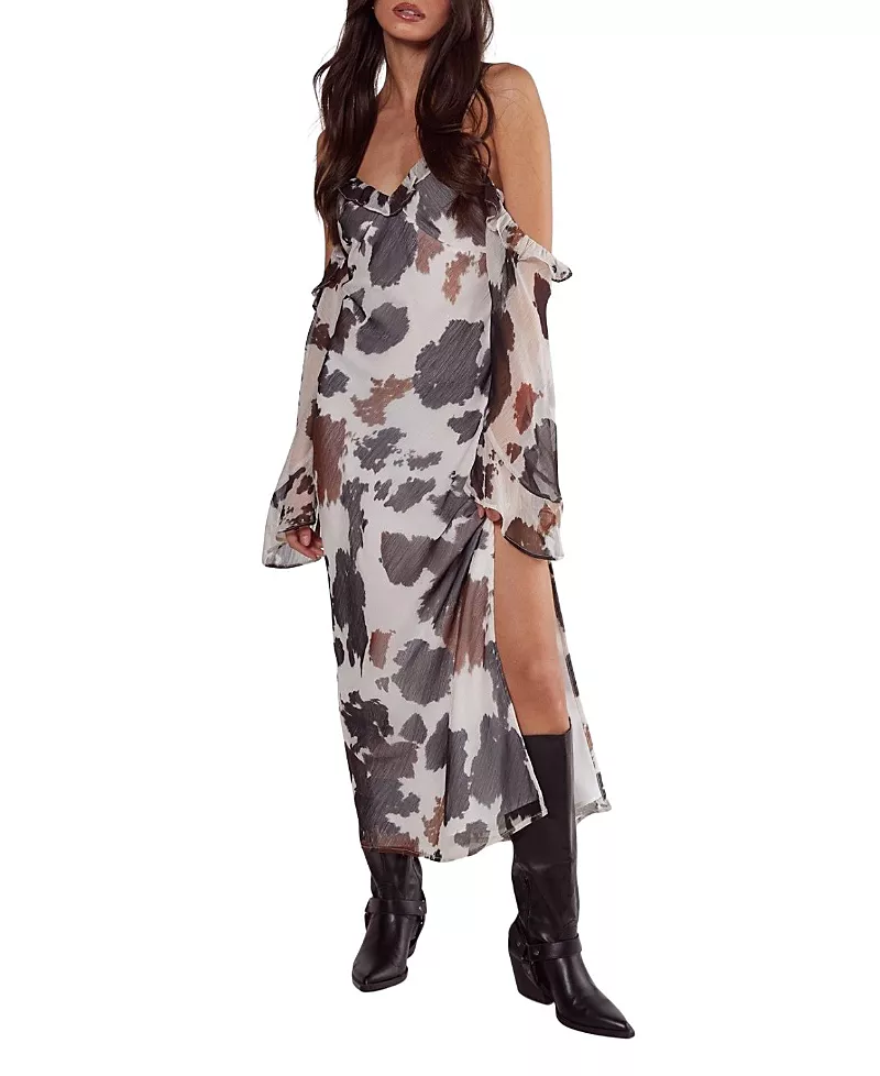 Nasty Gal Cold Shoulder Bias Cut Split Maxi Dress