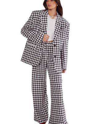 Gingham Tailored Wide Leg Pants