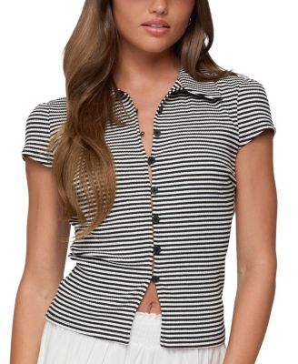  Beau Striped Ribbed Button Up Top