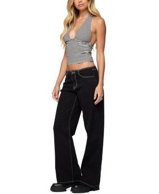  Contrast Stitch Low Rise Black Wash Jeans