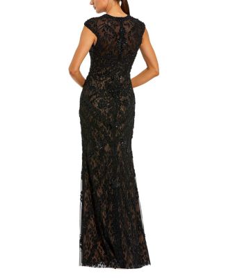  Beaded High Neck Lace Sleeveless Gown