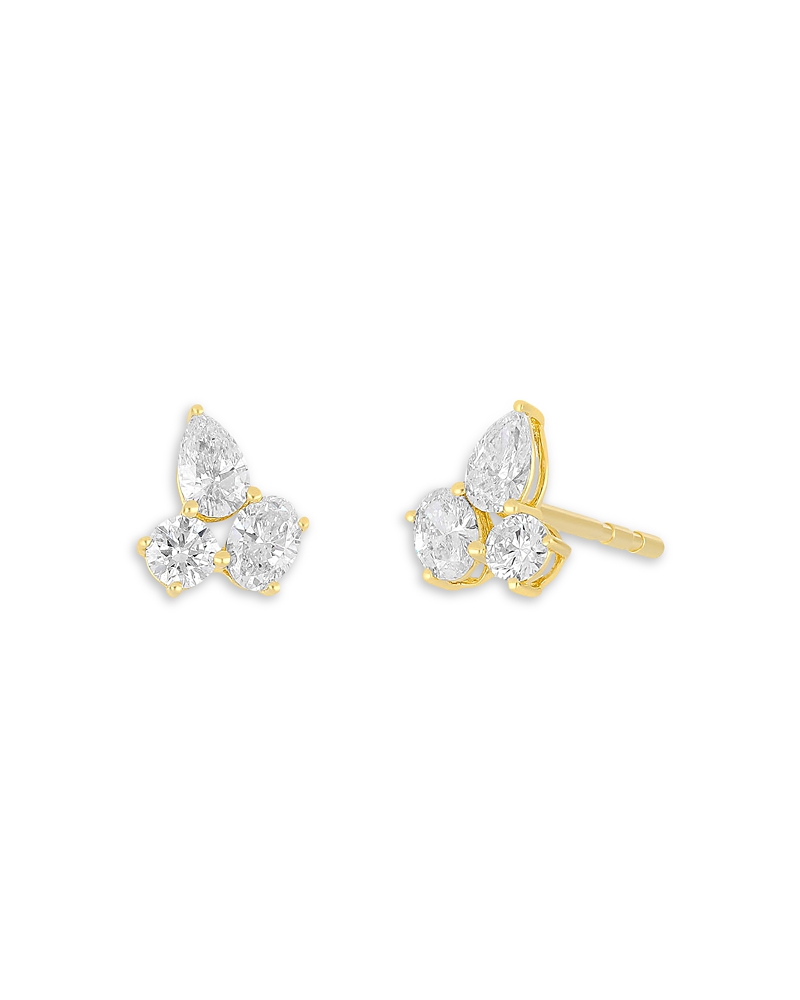 Ef Collection Diamond Mixed Cut Cluster Stud Earrings in 14K Yellow Gold, 0.54 tcw