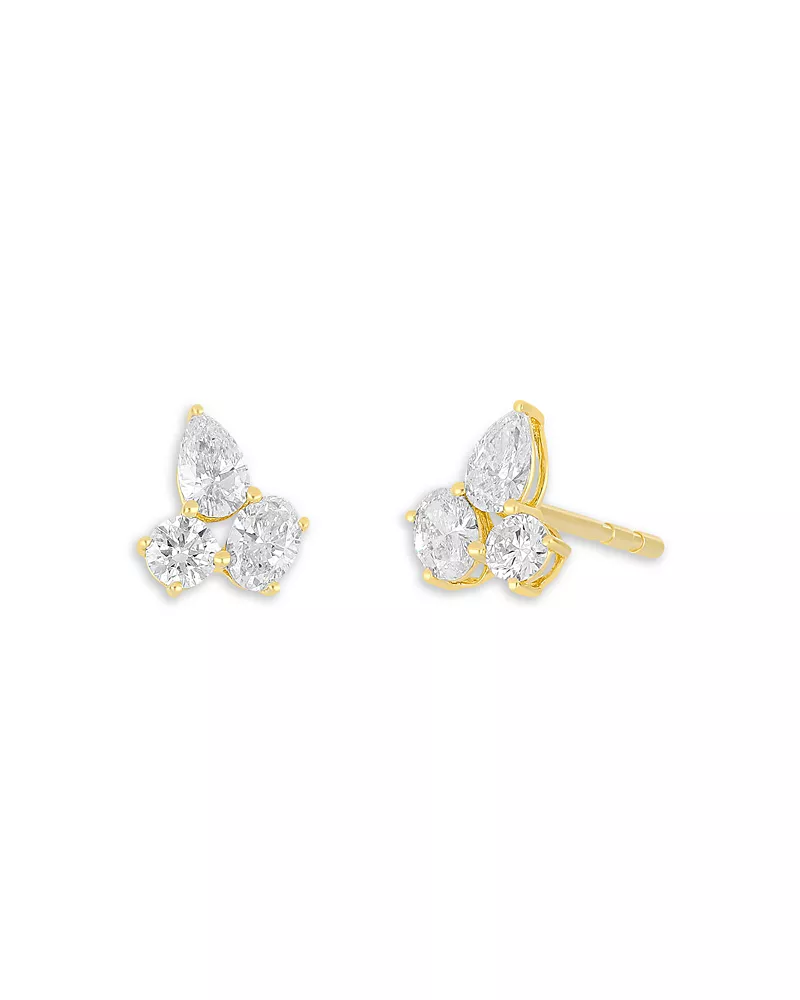 Ef Collection Diamond Mixed Cut Cluster Stud Earrings in 14K Yellow Gold, 0.54 tcw