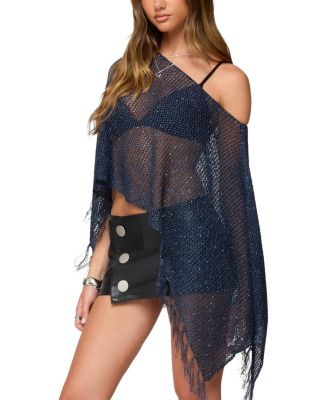 Sequin Fringe Knit Poncho
