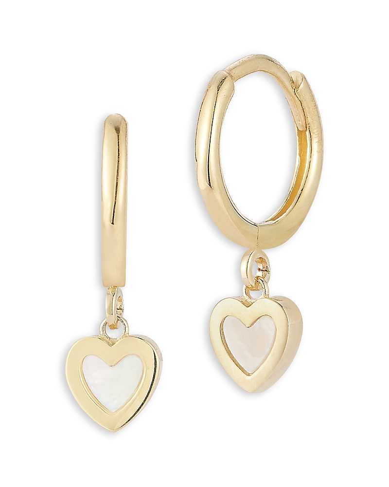 Moon & Meadow 14k Yellow Gold Mother Of Pearl Heart Dangle Drop Earrings