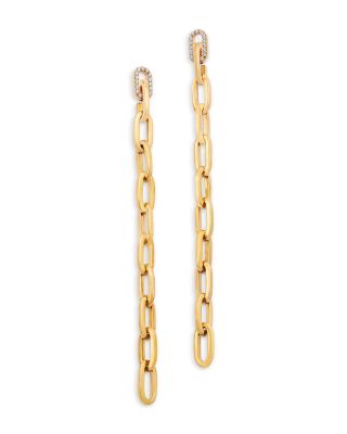 18K Yellow Gold Navarra Diamond Long Link Dangle Drop Earrings