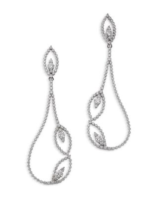 18K White Gold Byzantine Barocco Diamond Leaf Inspired Drop Earrings