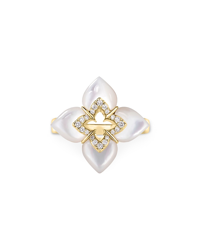 Roberto Coin 18K Yellow Gold Venetian Princess Cabochon Mother of Pearl & Diamond Flower Ring