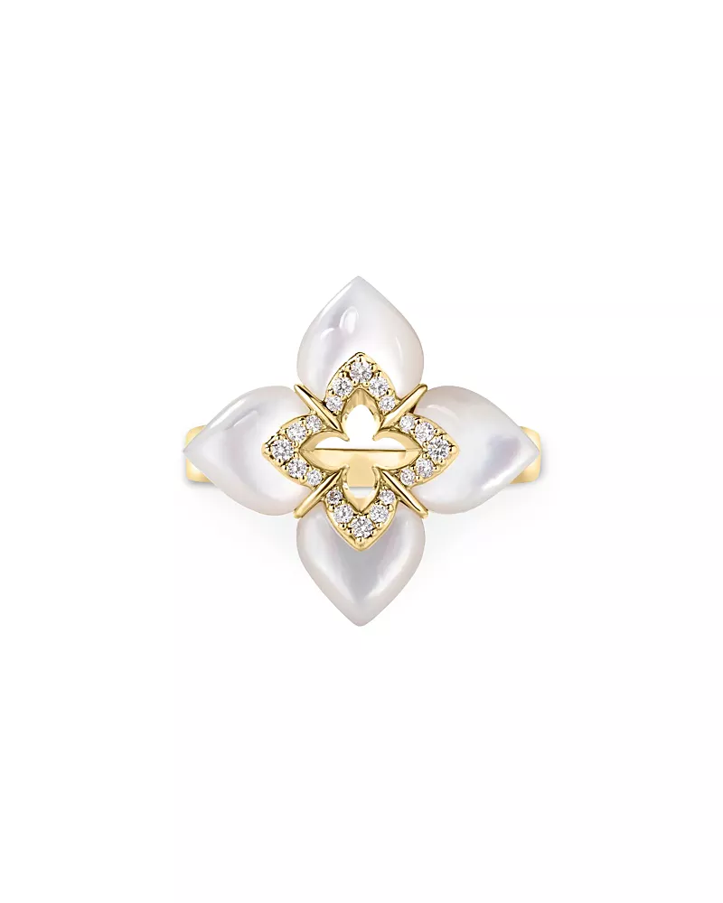 Roberto Coin 18K Yellow Gold Venetian Princess Cabochon Mother of Pearl & Diamond Flower Ring