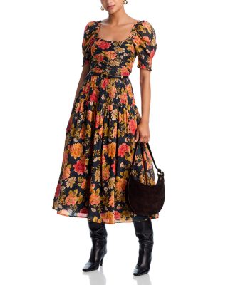 Adelaide Floral Smocked Short Sleeve Midi Dress - Exclusive