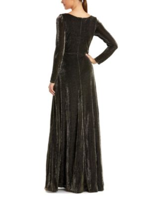 Long Sleeve Faux Wrap A Line Gown