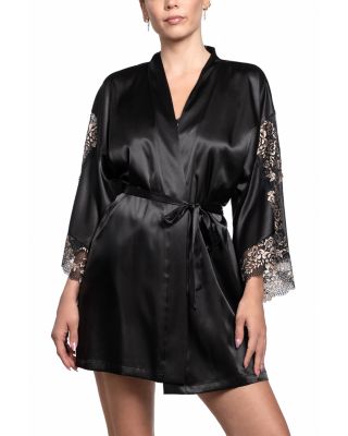 Lace Trim Satin Wrap Robe