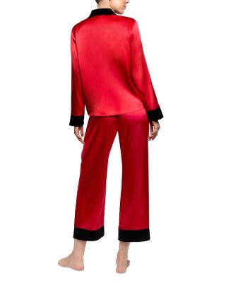 Velvet Trim Satin Pajama Set