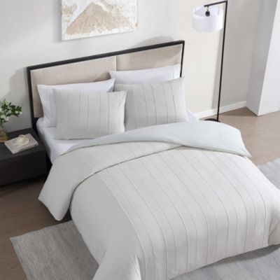 Woven Tucks Jacquard 3 Piece Duvet Cover Set, Queen 