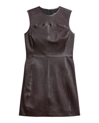 Sleeveless Leather Seam Mini Dress