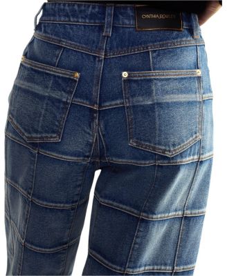 Windowpane Wide-Leg Jeans in Light Blue Wash