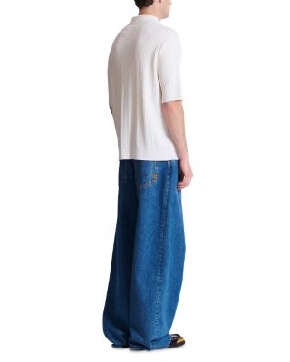 Merino Wool Blend Monogram Knit Polo