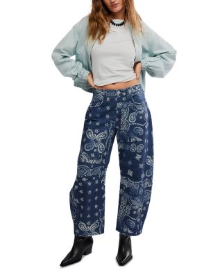  We The Free Good Luck Leopard Barrel Leg Jeans in Brown Sugar