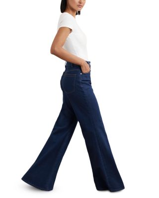 June Petite Mid Rise Flare Pin Stitch Jeans in Blue