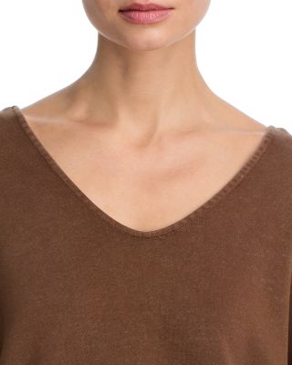 Coffee Garment Dye V Neck Top & Wide Leg Pants