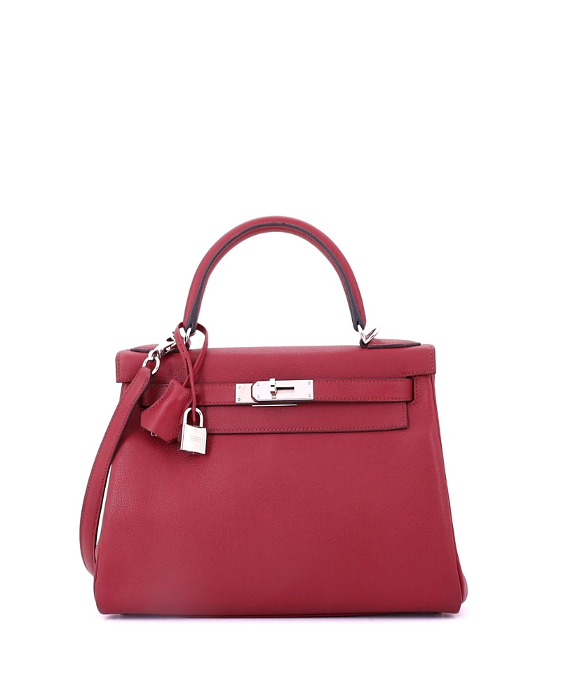 PRE-OWNED HERMES Pre-owned Hermes Kelly 28 Handbag Red Evercolor With Palladium Hardware In Burgundy