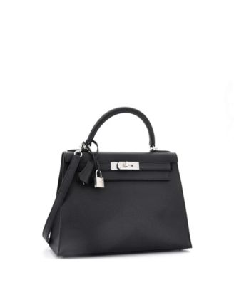 Kelly 28 Handbag Black Epsom with Palladium Hardware