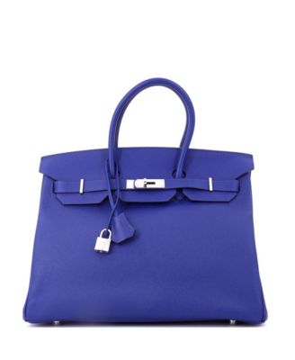 Birkin 35 Handbag Blue Epsom with Palladium Hardware