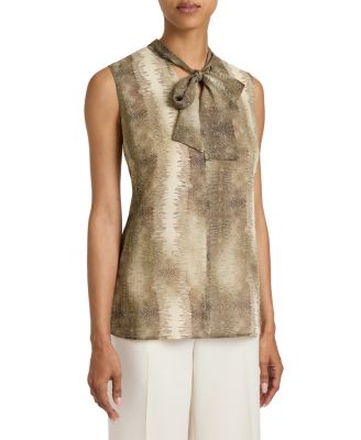 Teca Printed Georgette Sleeveless Tie Neck Blouse