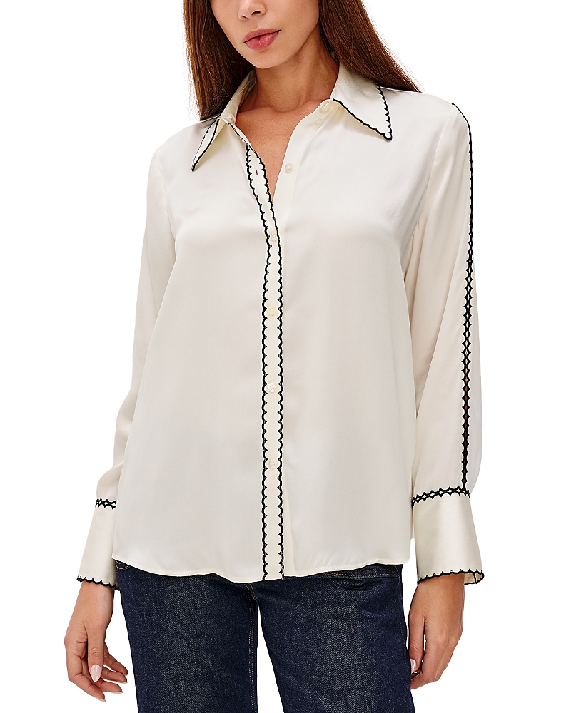 Rails Aloise Embroidered Long-sleeve Silk Blouse In Neutral