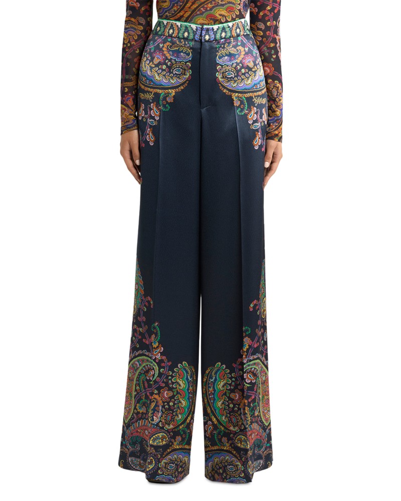 Etro Full Length Wide Leg Trousers in Print On B