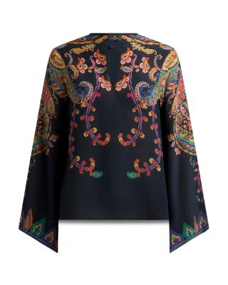 Silk Flared Sleeve Keyhole Blouse