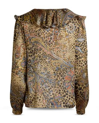 Silk Ruffled Collar Flared Shirt