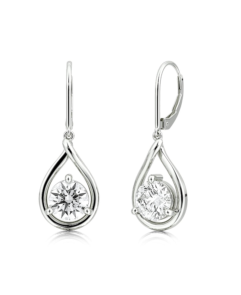 Vrai Pear Silhouette Earring In 14k Gold, 1.5ctw Round Brilliant Lab Created Diamonds In Metallic